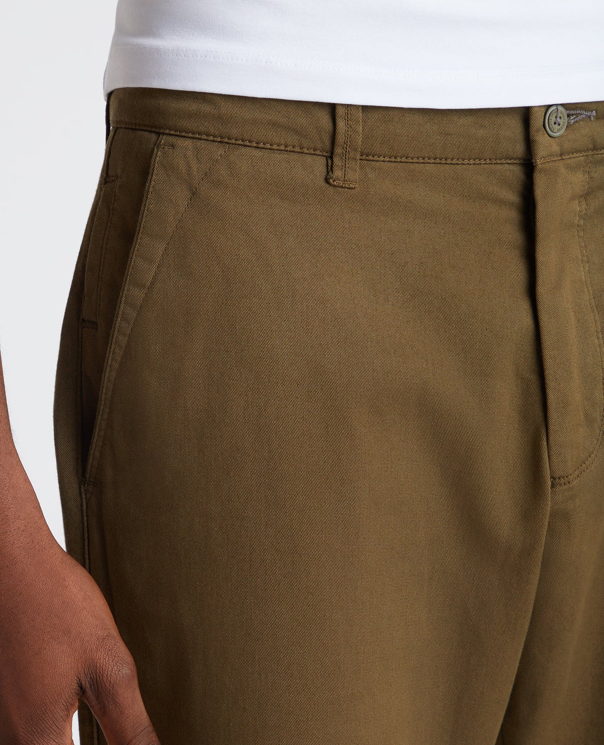 Man wearing a green Slim Leg Cotton-Stretch Chino