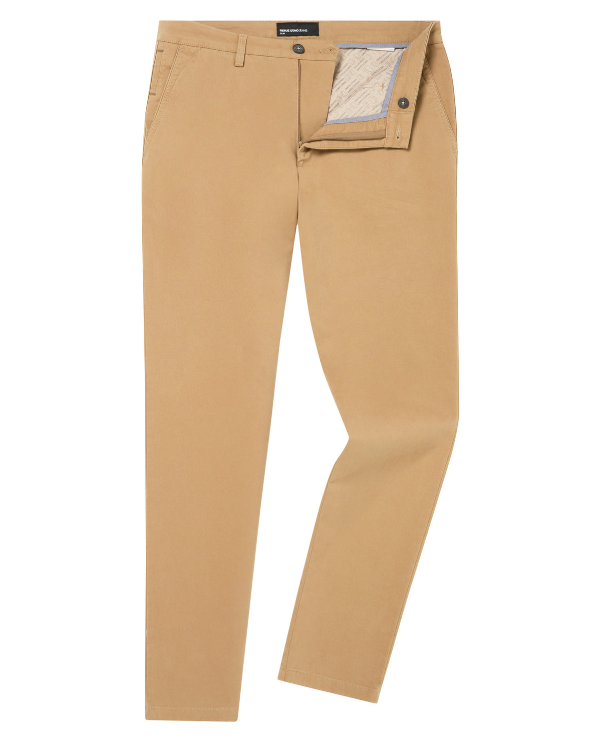 Man wearing a sand Slim Fit Cotton-Stretch Washed Chino