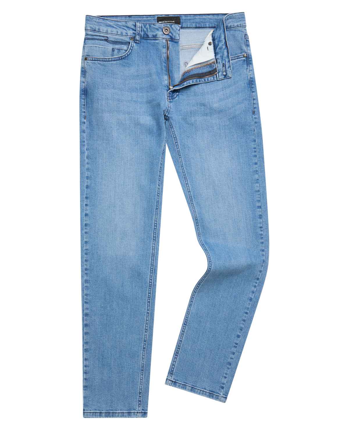 Man wearing a blue Apollo Slim Leg Cotton Power Stretch Jeans