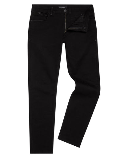 Man wearing a black Apollo Slim Leg Cotton Power Stretch Jeans