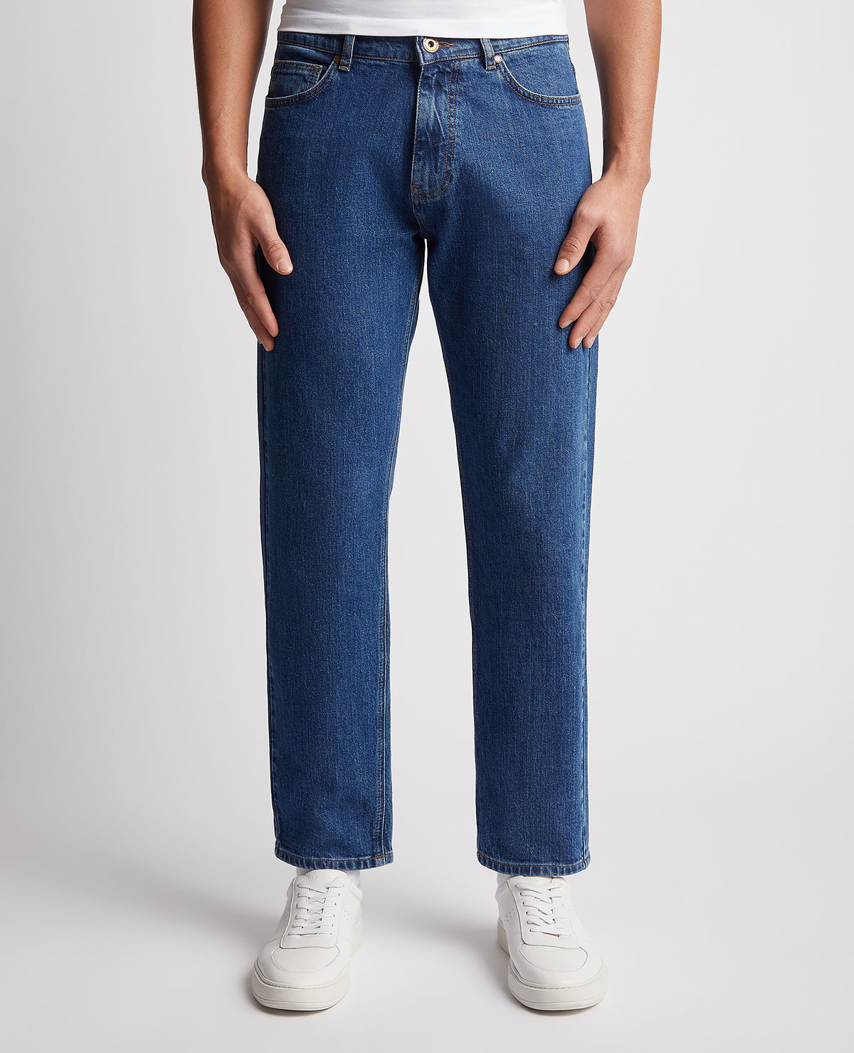 Man wearing a blue Relaxed Fit Comfort Stretch Jean