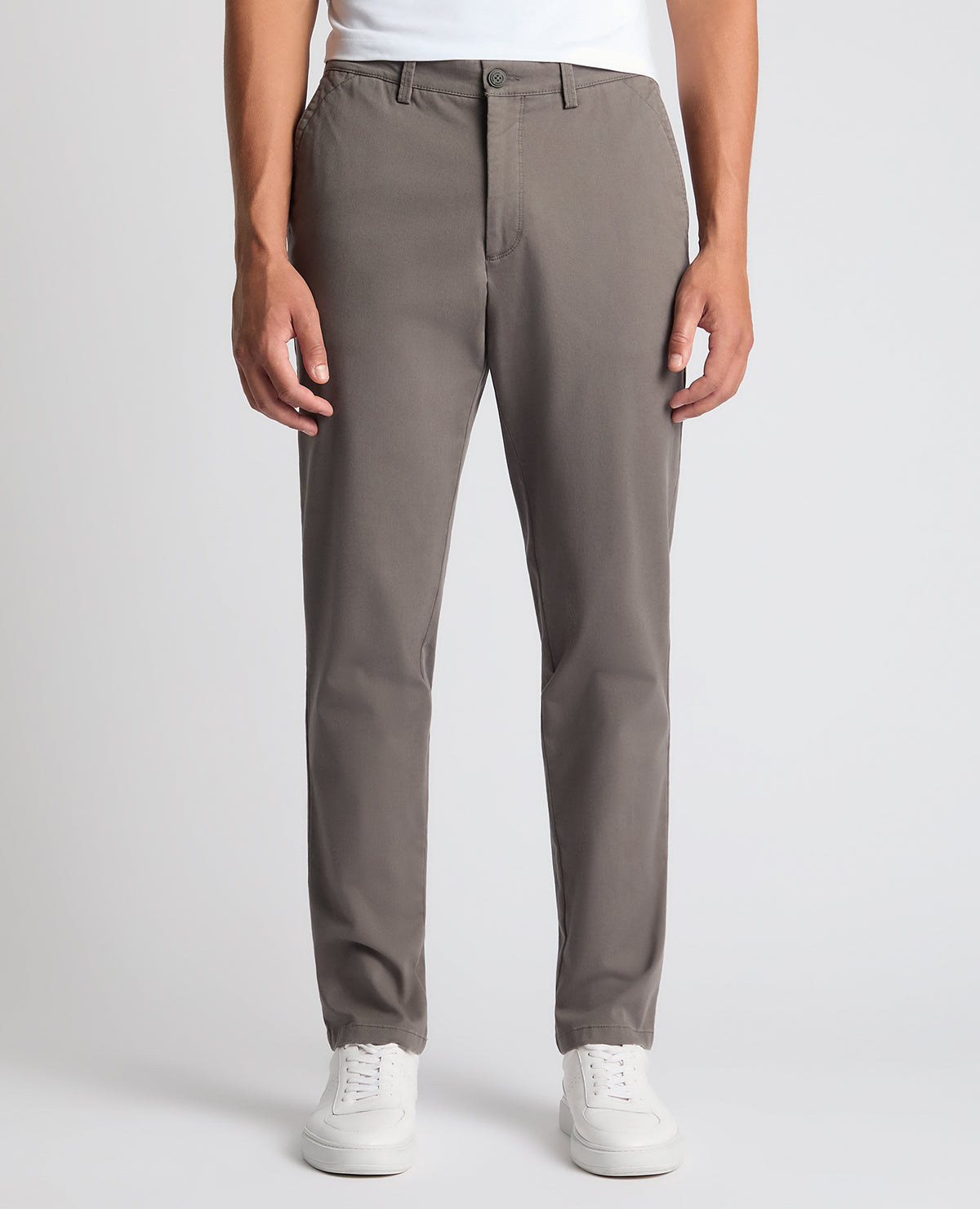 Man wearing a grey Straight Leg Cotton-Stretch Washed Chino