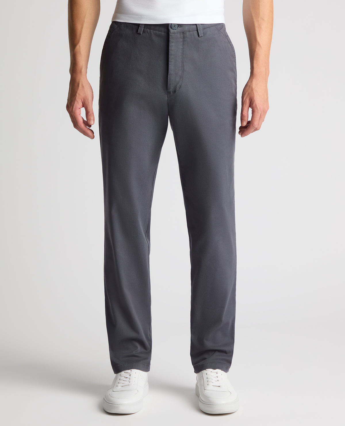 Man wearing a blue Straight Leg Cotton-Stretch Washed Chino