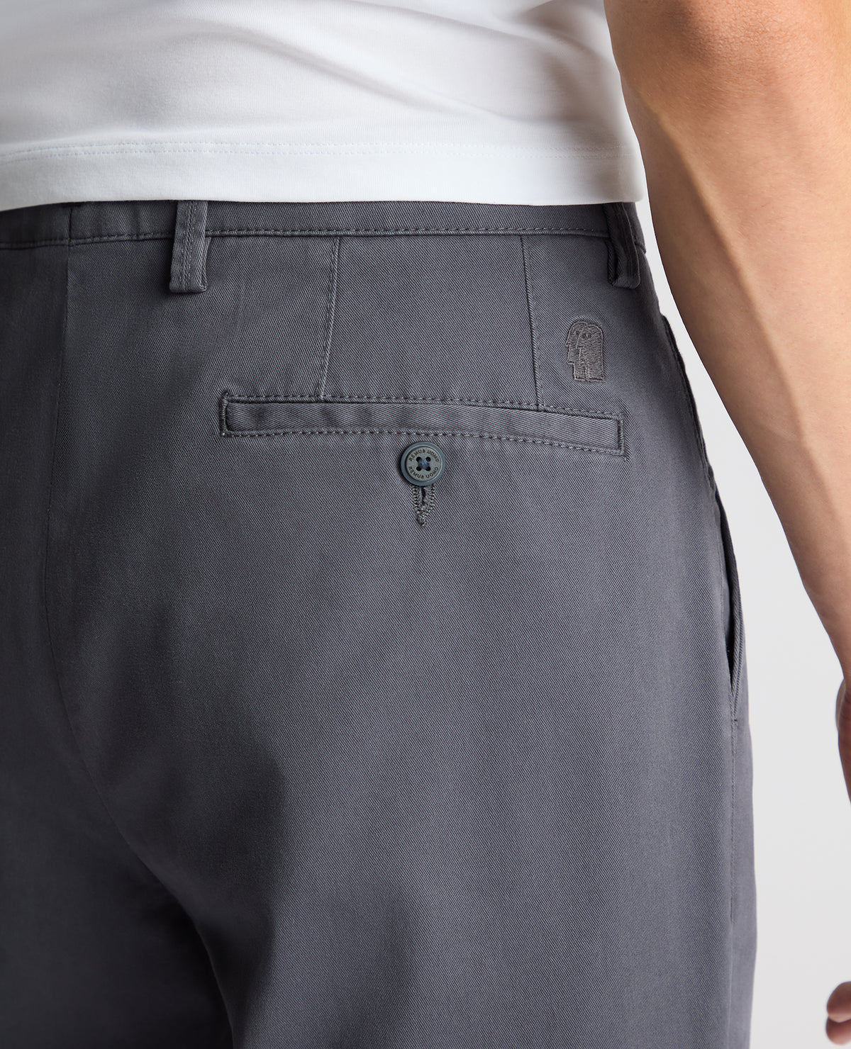 Man wearing a blue Straight Leg Cotton-Stretch Washed Chino