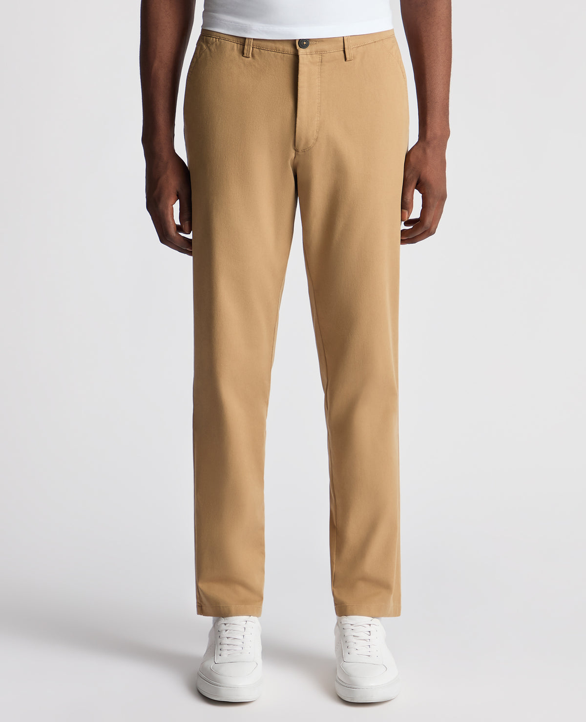 Man wearing a sand Straight Leg Cotton-Stretch Washed Chino