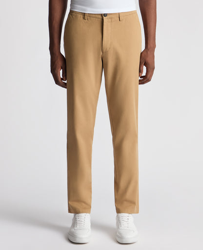 Man wearing a sand Straight Leg Cotton-Stretch Washed Chino