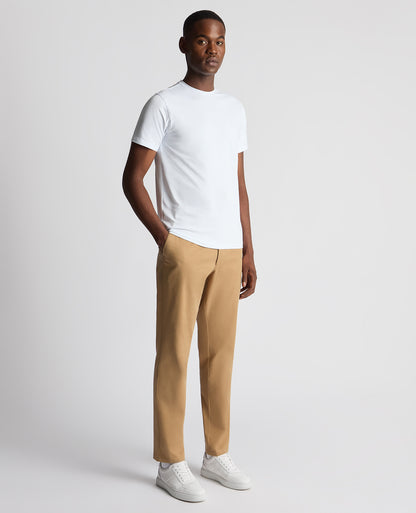 Man wearing a sand Straight Leg Cotton-Stretch Washed Chino