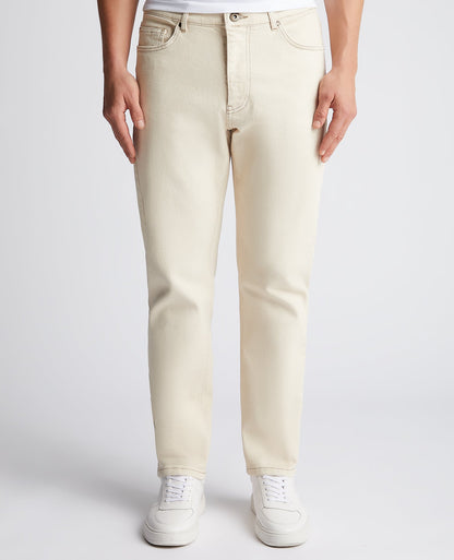 Man wearing a sand Straight Leg Cotton-Blend Stretch Jean