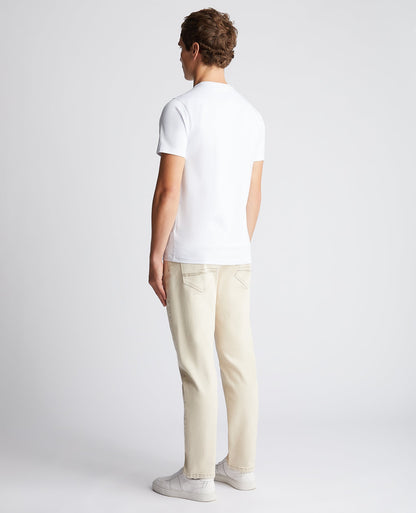Man wearing a sand Straight Leg Cotton-Blend Stretch Jean