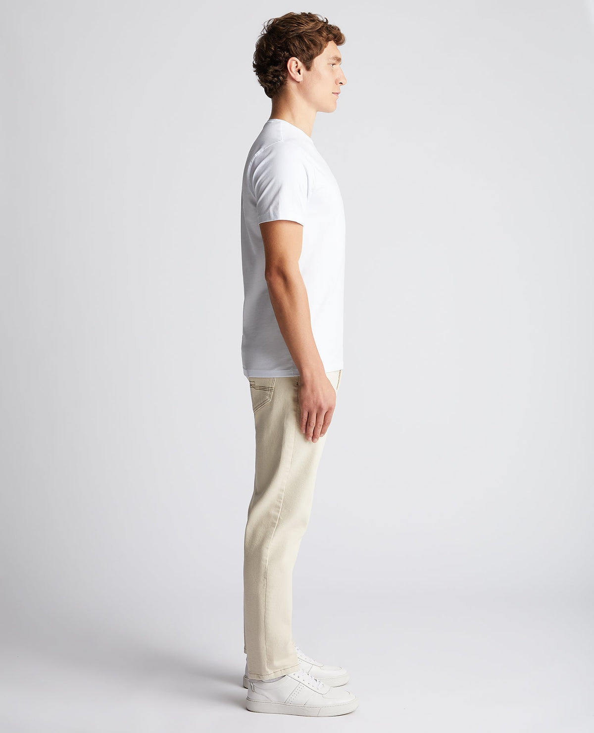 Man wearing a sand Straight Leg Cotton-Blend Stretch Jean