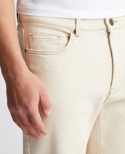 Man wearing a sand Straight Leg Cotton-Blend Stretch Jean