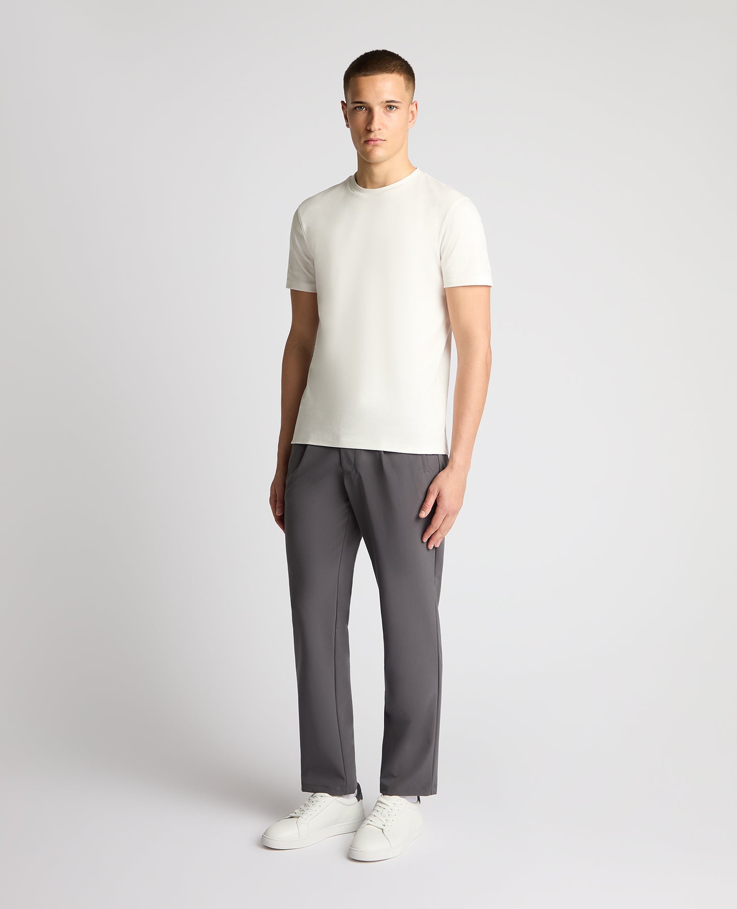 Grey Straight Leg Stretch Trousers