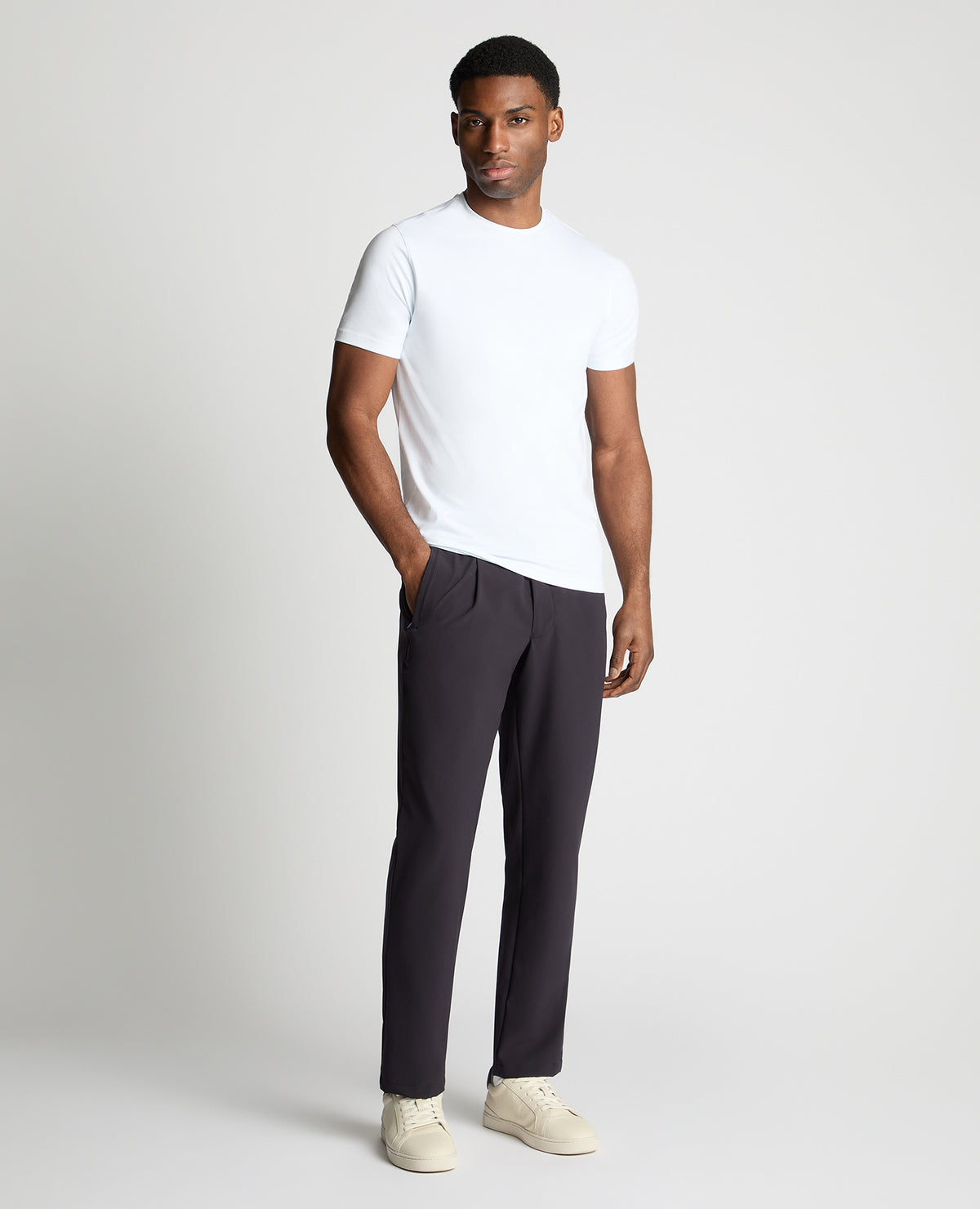Man wearing a navy chino