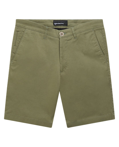 Man wearing a green Slim Leg Cotton-Stretch Chino Short