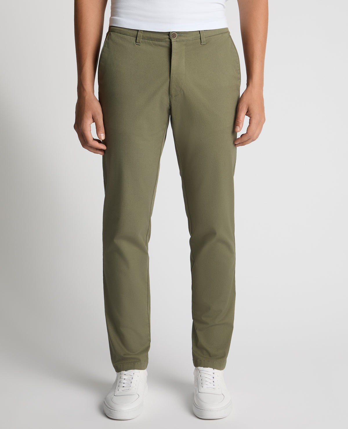 Man wearing a green Slim Leg Cotton-Stretch Chinos