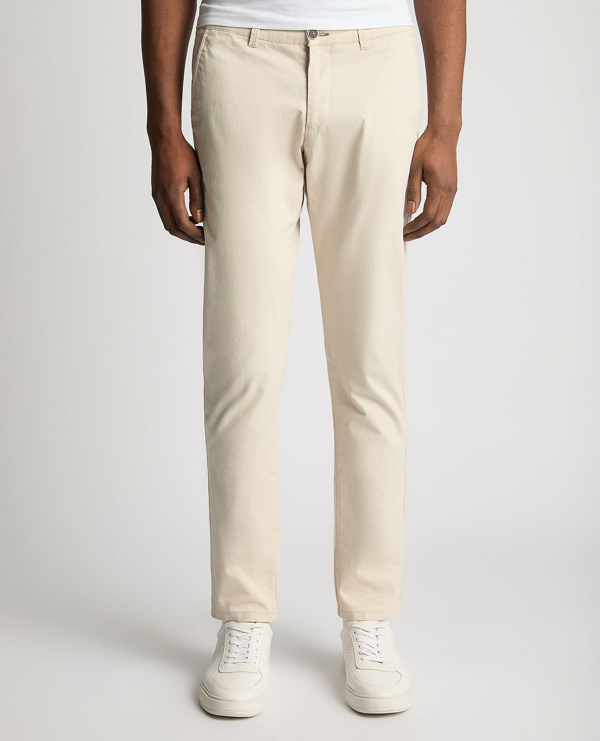 Man wearing a sand Slim Leg Cotton Stretch Chinos