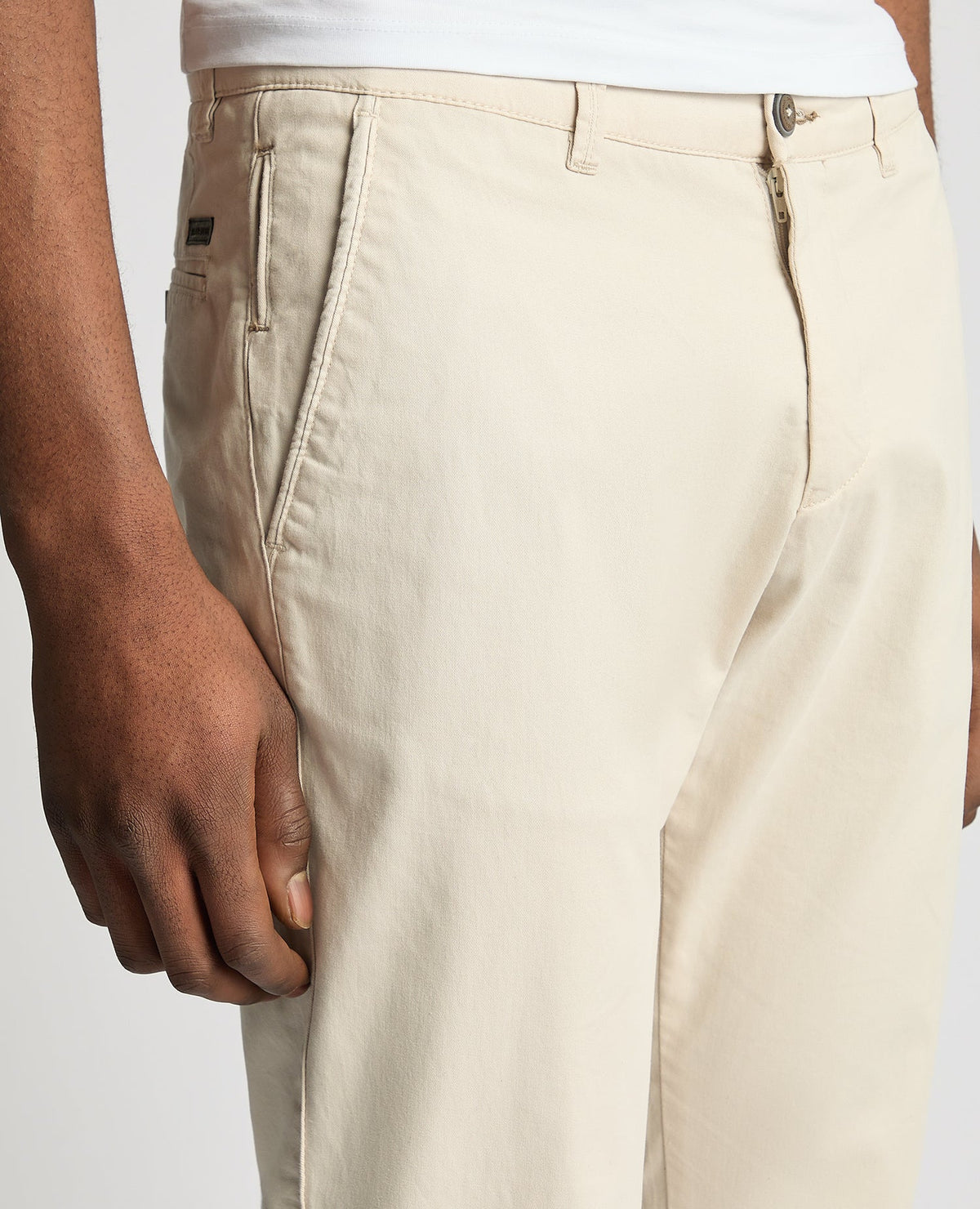 Man wearing a sand Slim Leg Cotton Stretch Chinos