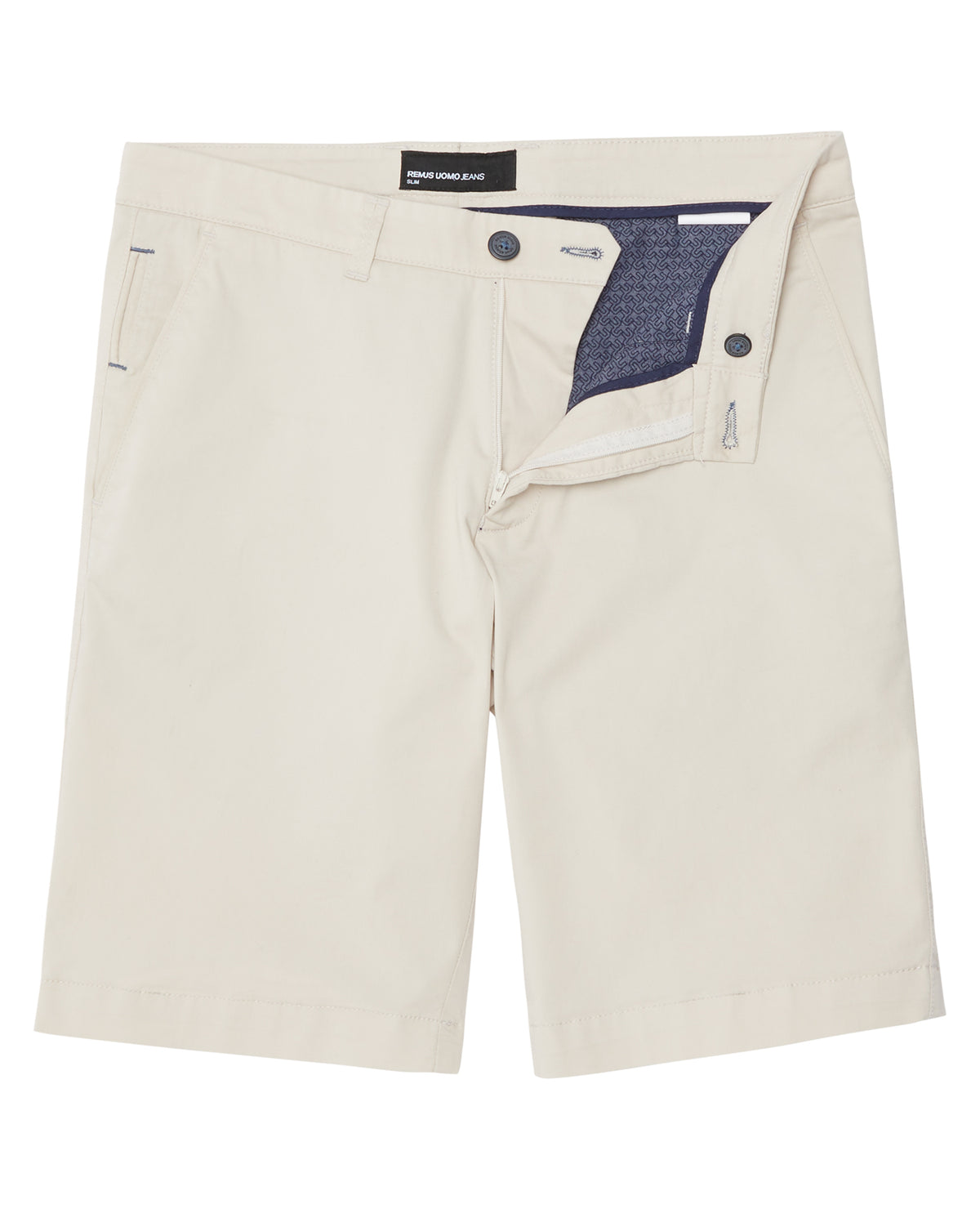 Man wearing a sand Slim Leg Cotton-Stretch Chino Short