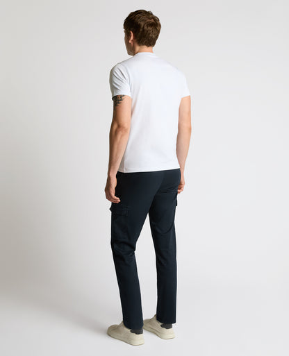 Man wearing a blue Slim Leg Cotton-Stretch Eton Cargos