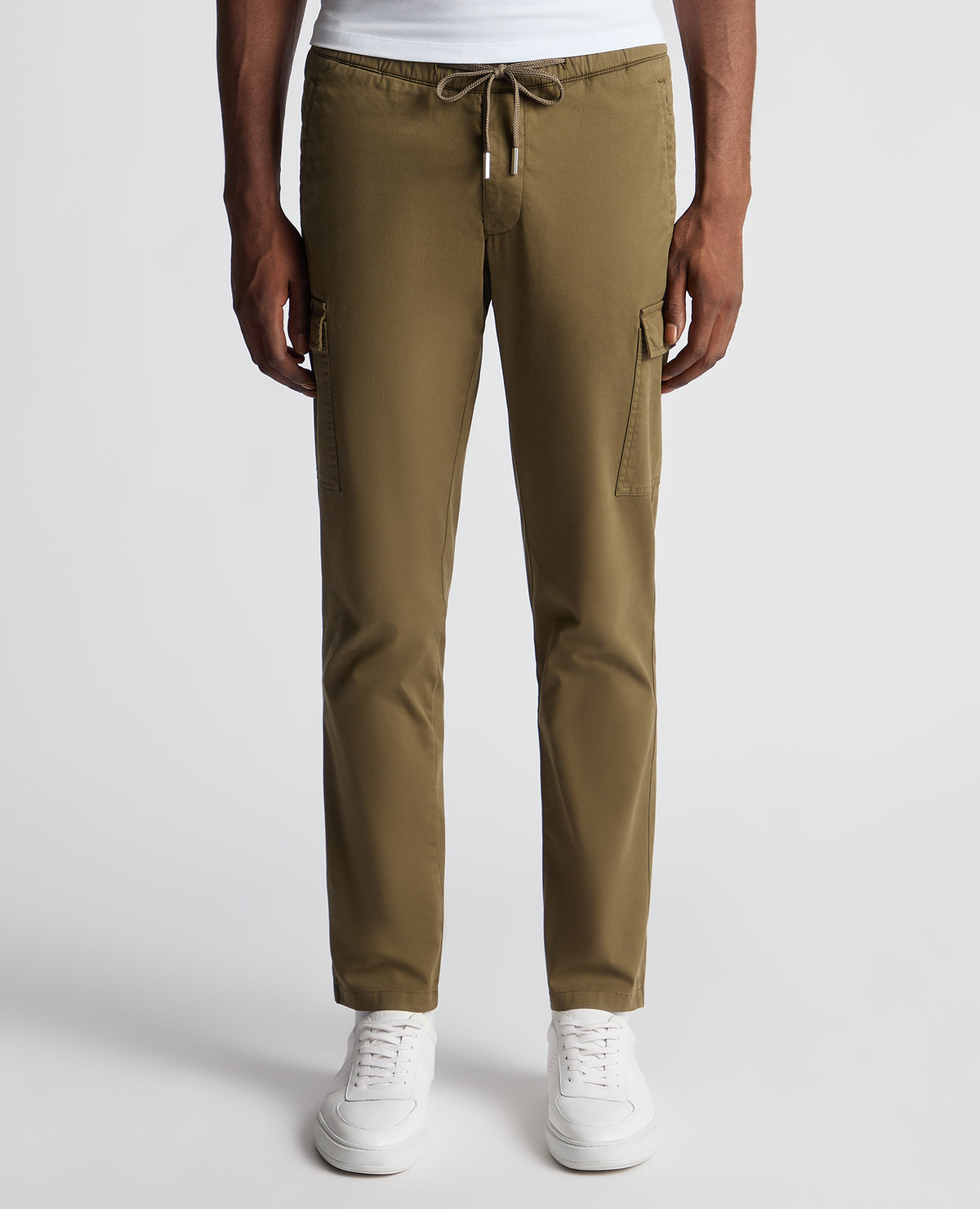 Man wearing a green Slim Fit Cotton Stretch Cargos