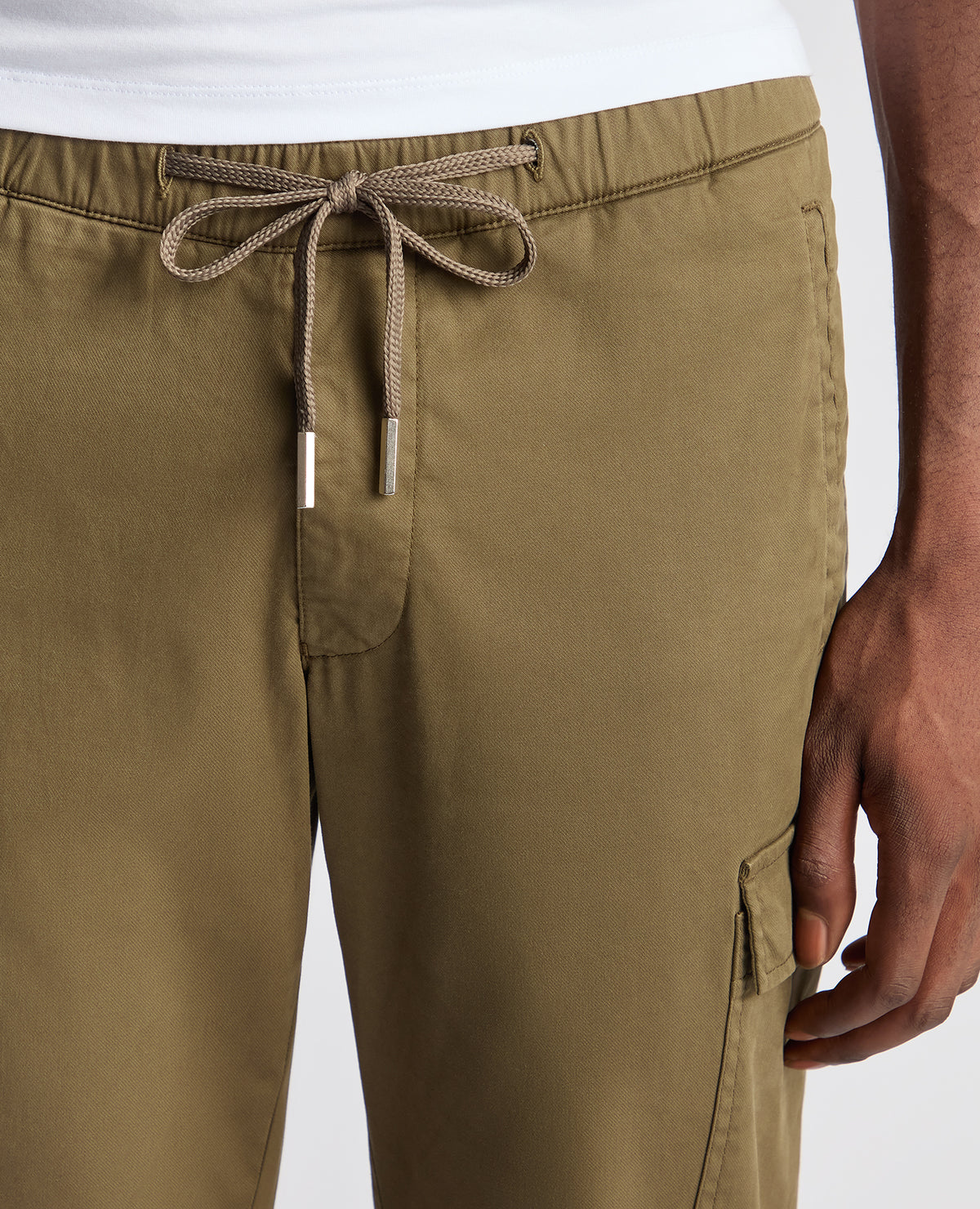 Man wearing a green Slim Fit Cotton Stretch Cargos