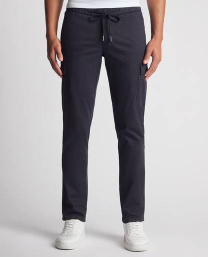 Man wearing a navy Slim Fit Cotton Stretch Cargos
