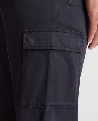 Man wearing a navy Slim Fit Cotton Stretch Cargos