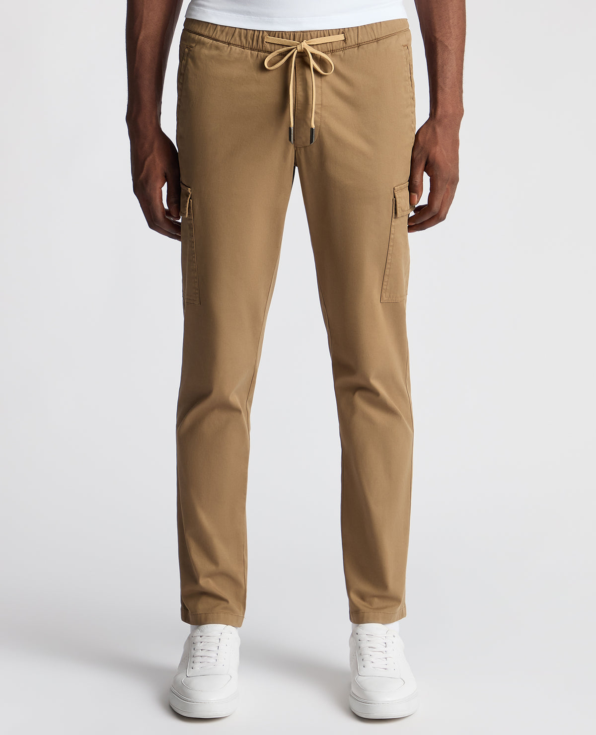 Man wearing a sand Slim Fit Cotton Stretch Cargos
