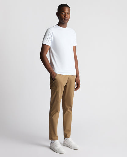 Man wearing a sand Slim Fit Cotton Stretch Cargos
