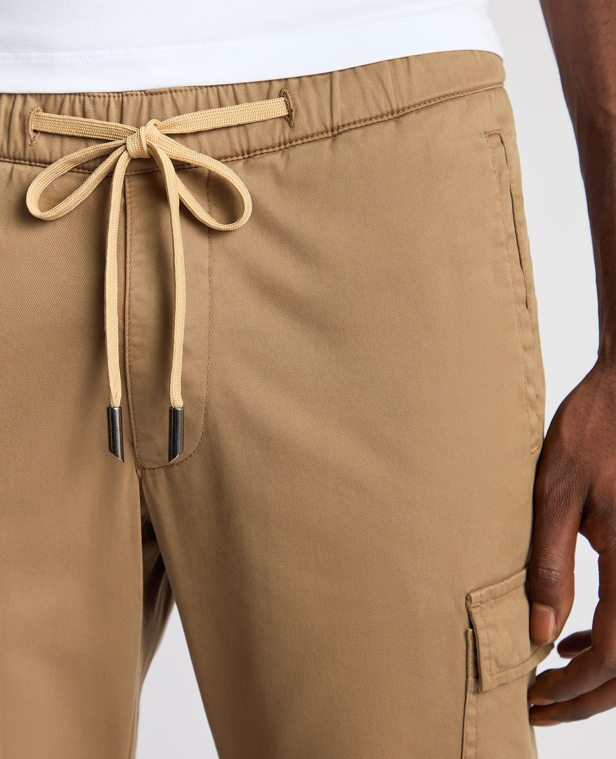 Man wearing a sand Slim Fit Cotton Stretch Cargos