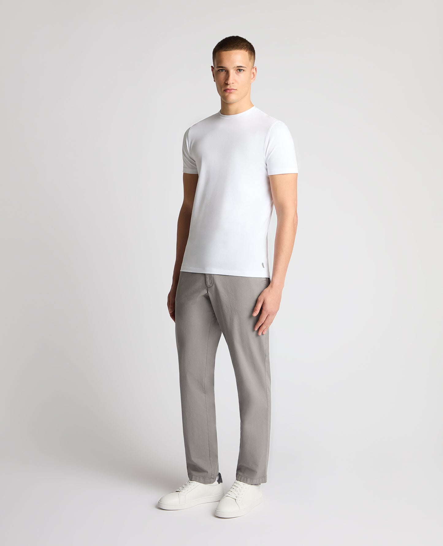 Grey Straight Leg Cotton-Blend Chinos