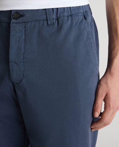 Man wearing a blue Straight Leg Cotton-Tencel Blend Chinos