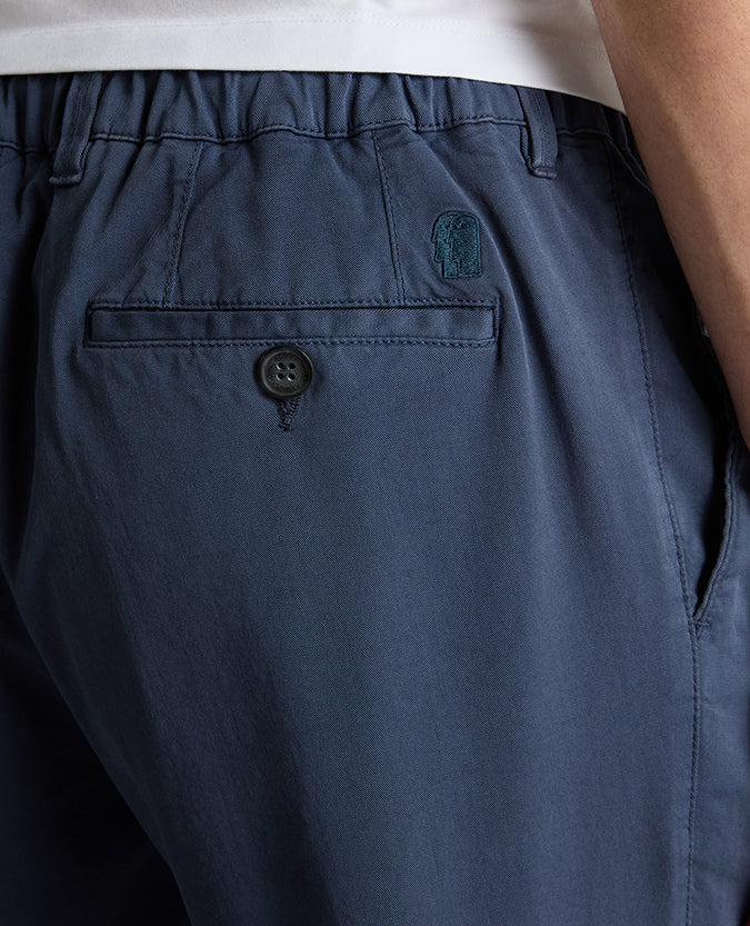 Man wearing a blue Straight Leg Cotton-Tencel Blend Chinos