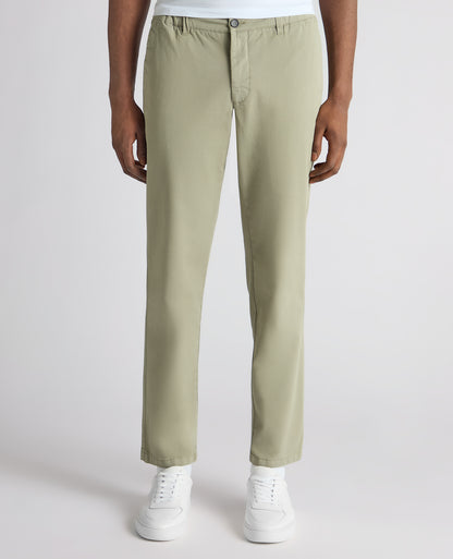 Man wearing a green Straight Leg Cotton-Tencel Blend Chinos