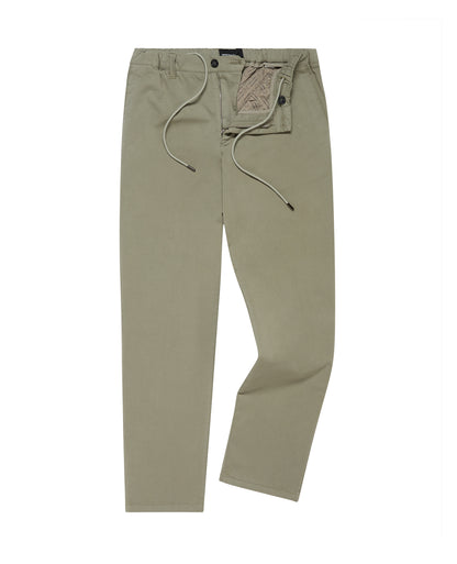 Man wearing a green Straight Leg Cotton-Tencel Blend Chinos