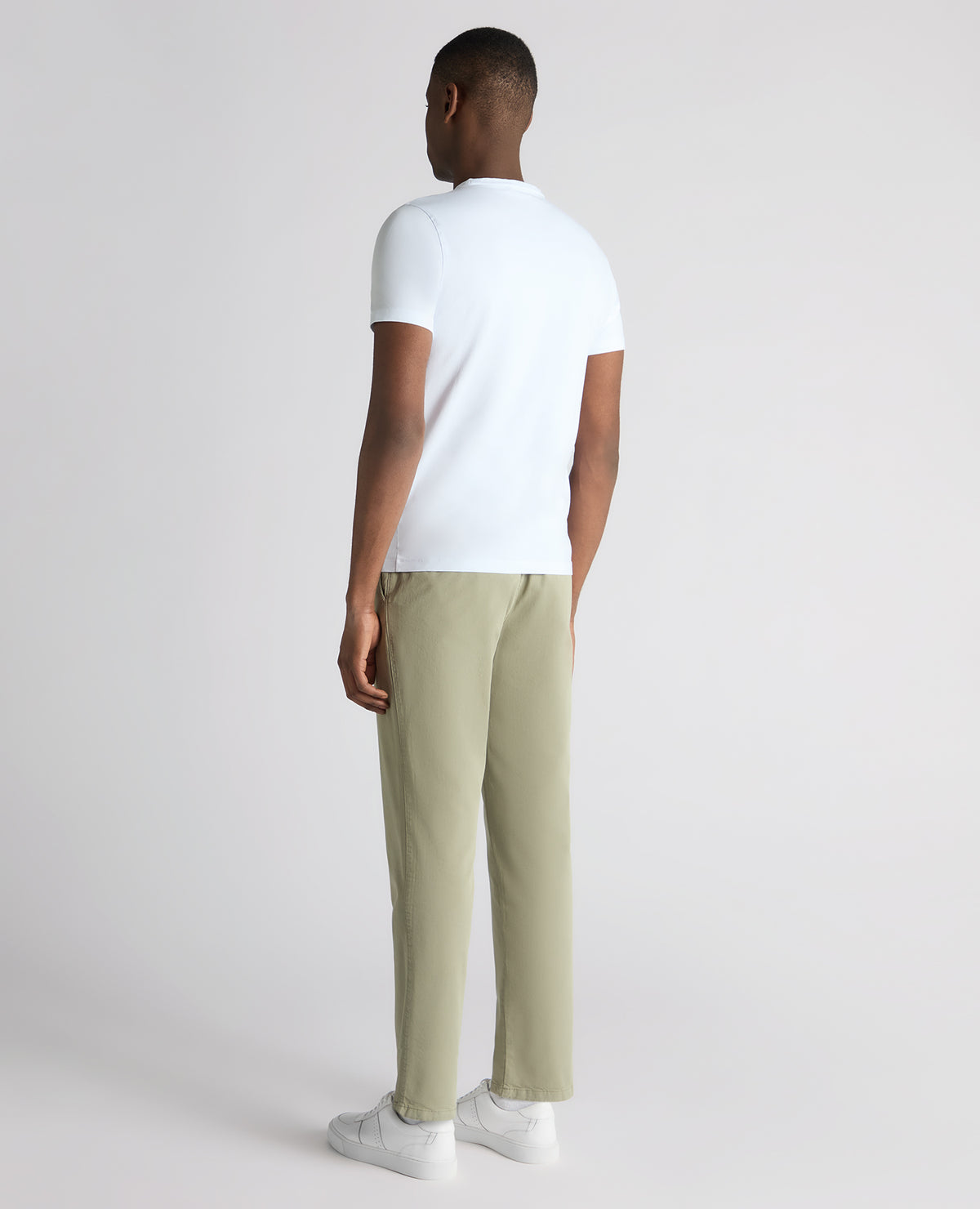 Man wearing a green Straight Leg Cotton-Tencel Blend Chinos