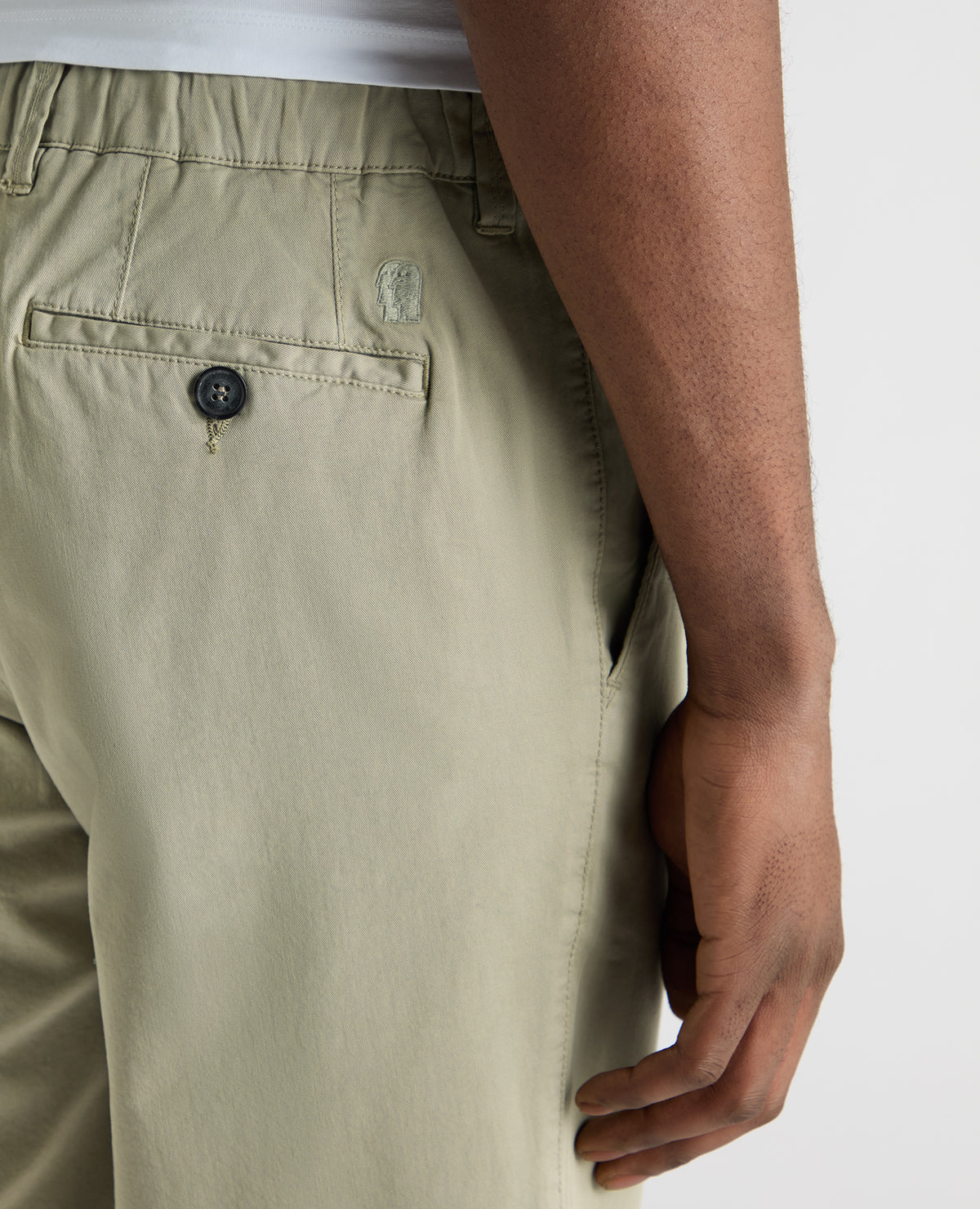 Man wearing a green Straight Leg Cotton-Tencel Blend Chinos