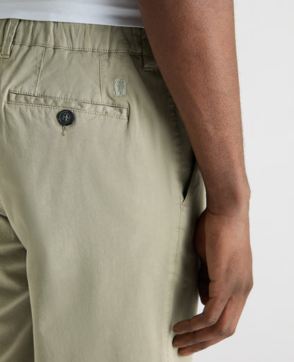 Man wearing a green Straight Leg Cotton-Tencel Blend Chinos