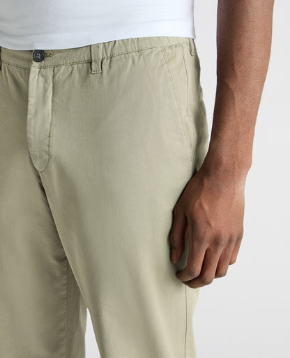 Man wearing a green Straight Leg Cotton-Tencel Blend Chinos
