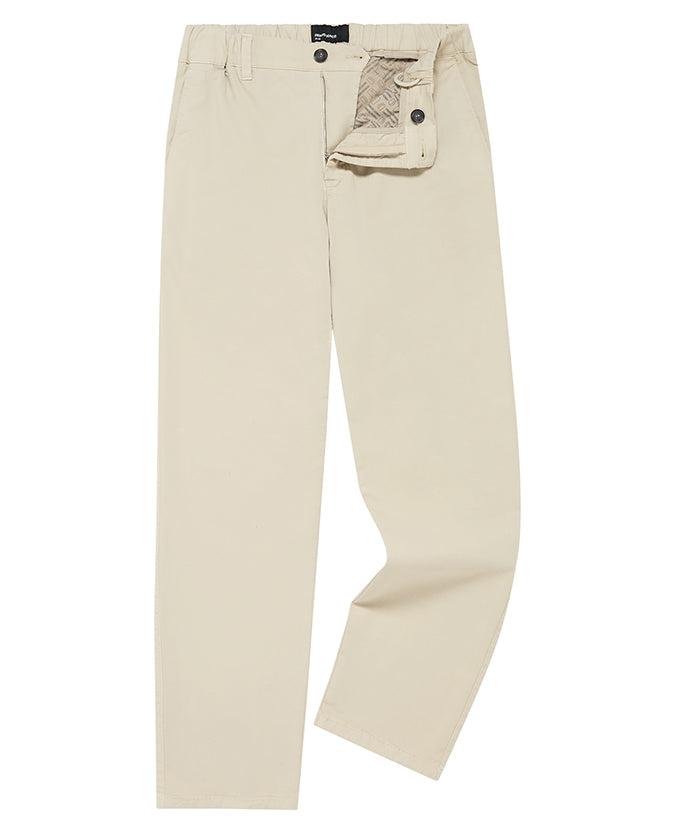 Man wearing a sand Straight Leg Cotton-Tencel Blend Chinos