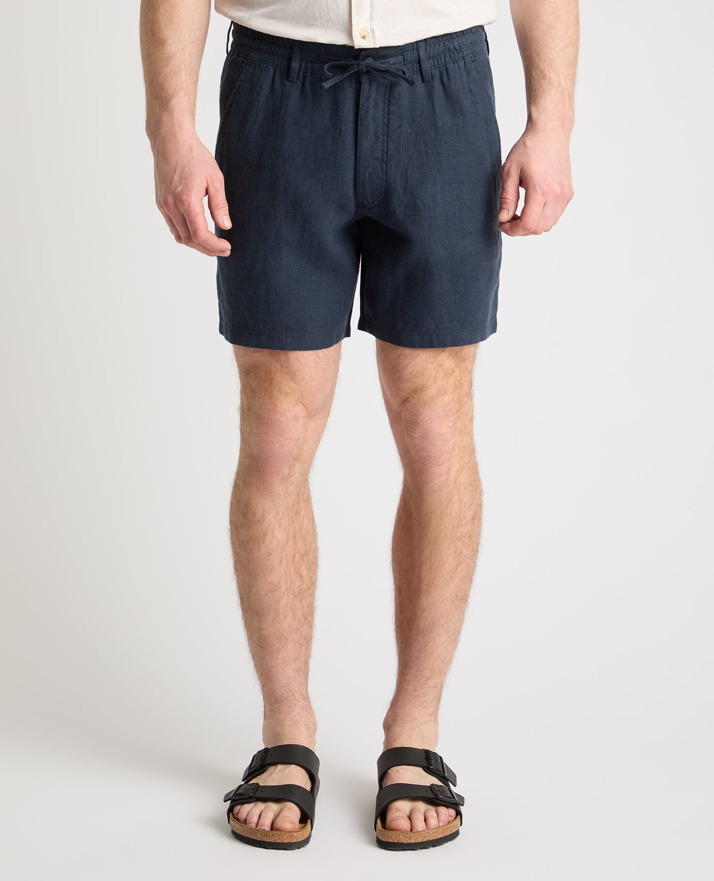Dark Blue Straight Leg Linen Shorts