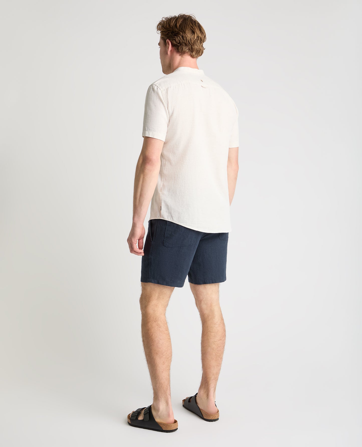 Dark Blue Straight Leg Linen Shorts