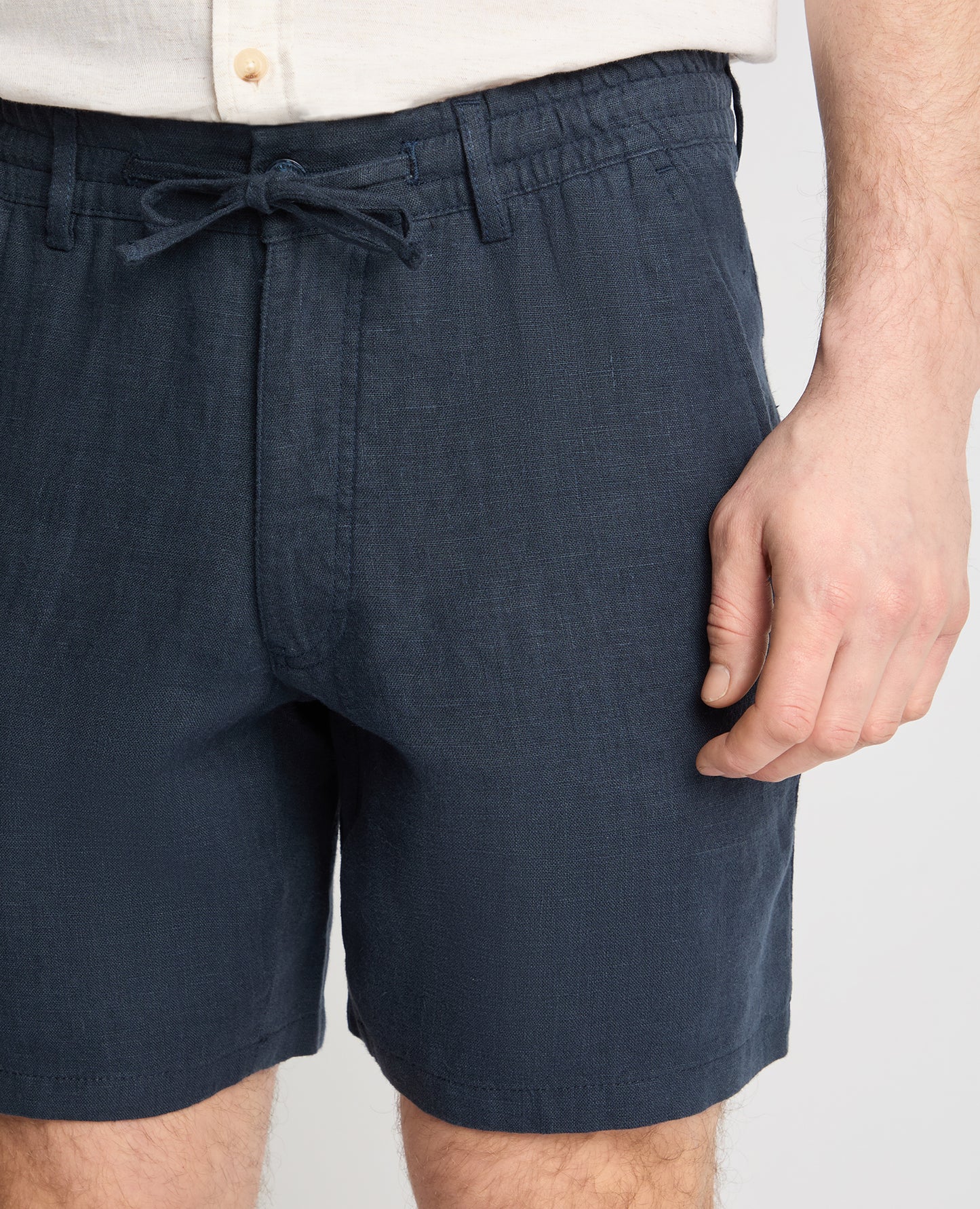Dark Blue Straight Leg Linen Shorts