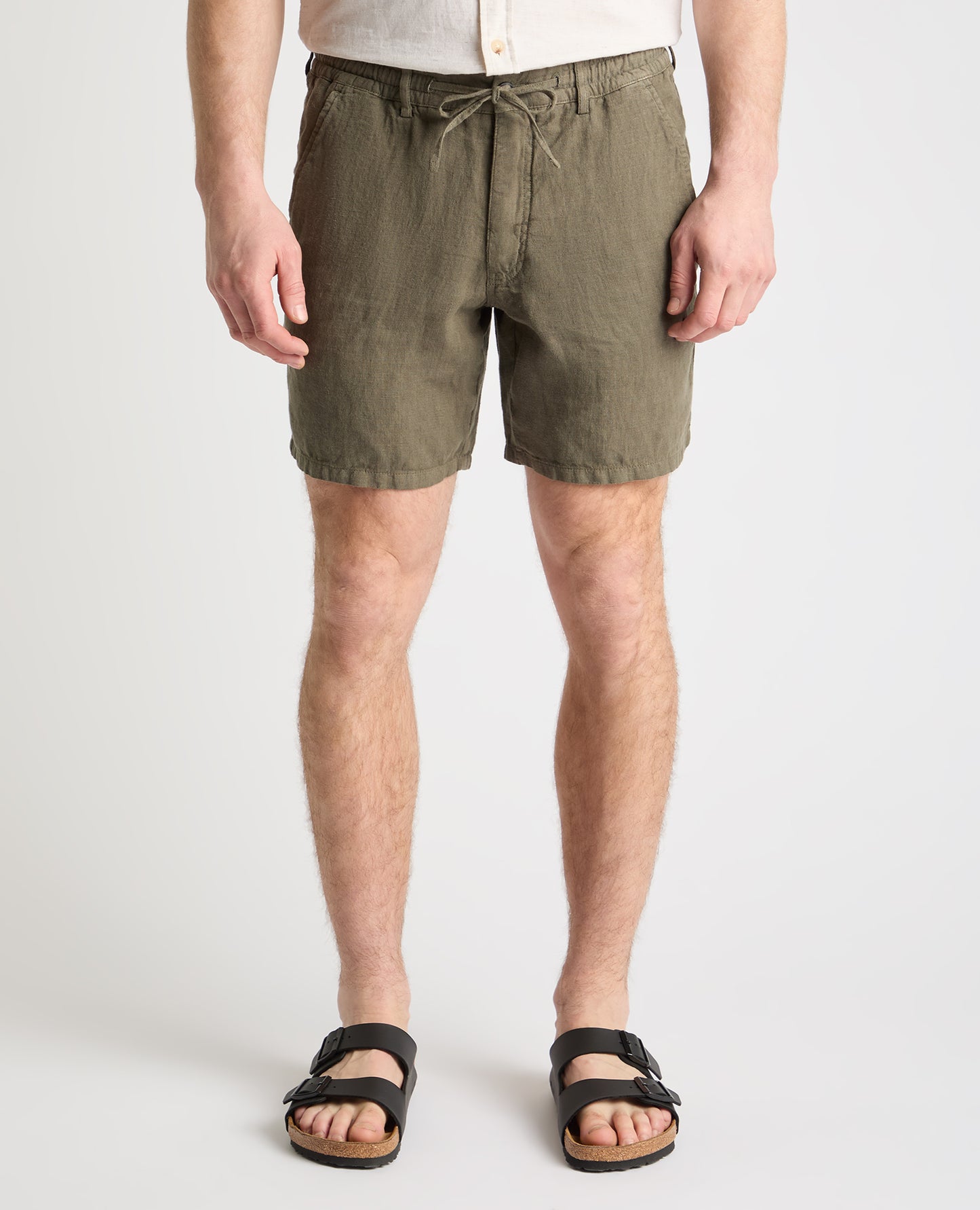 Green Straight Leg Linen Shorts