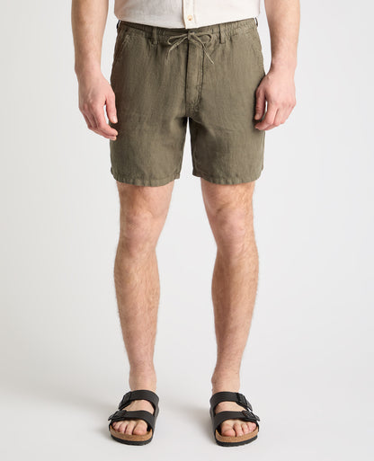 Green Straight Leg Linen Shorts