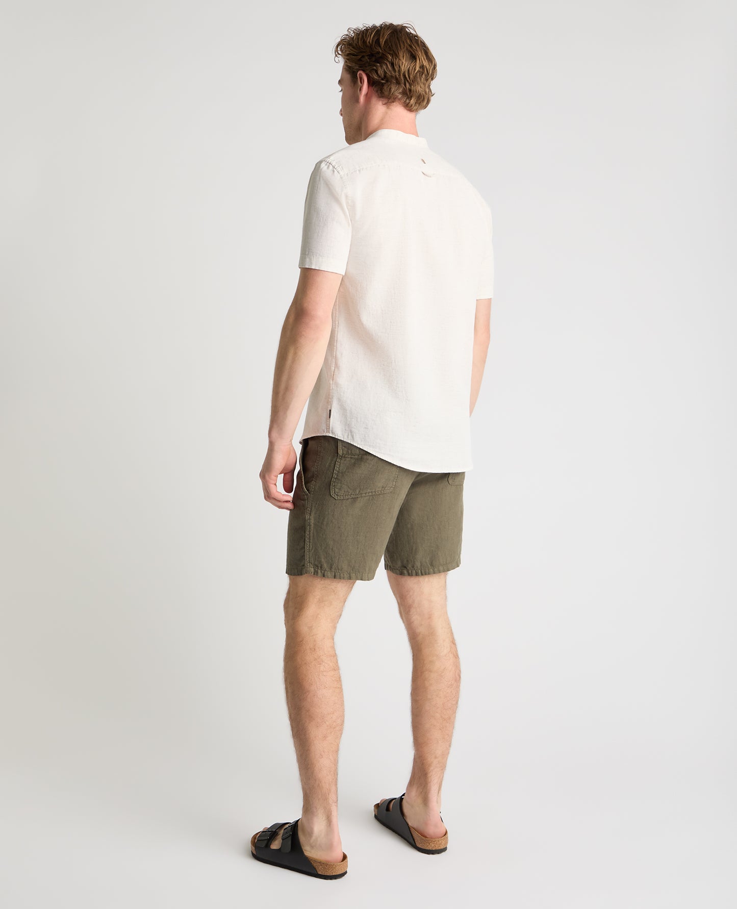Green Straight Leg Linen Shorts