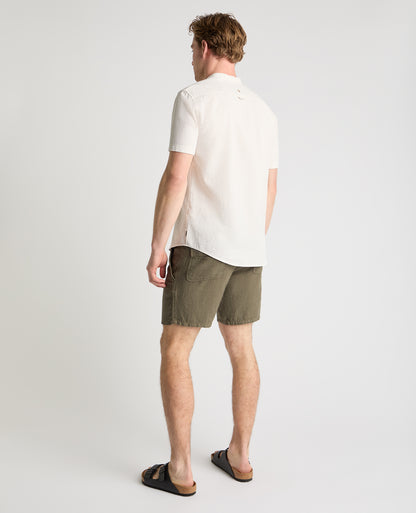 Green Straight Leg Linen Shorts