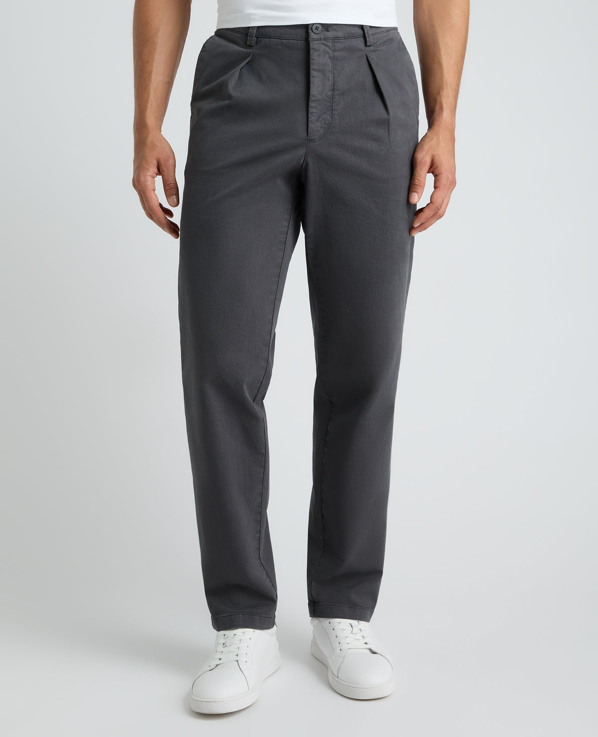 Dark Grey Straight Fit Cotton Stretch Chino