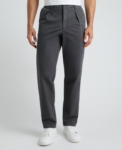 Dark Grey Straight Fit Cotton Stretch Chino
