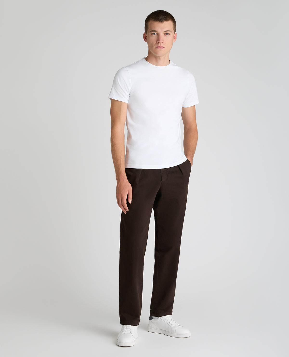 Dark Brown Straight Fit Cotton Stretch Chino